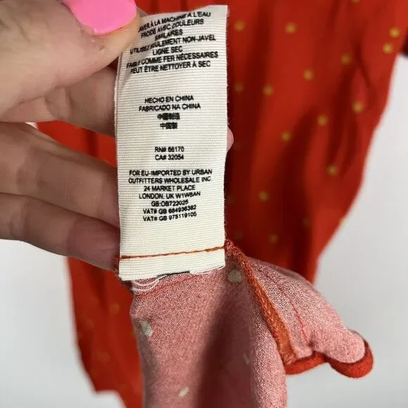 Free People All Yours Orange Polka Dot Tie V Neck Mini Dress Size 0 A Line - Picture 6 of 8